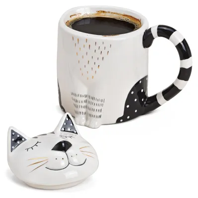 Produktbild von Große Teetasse mit Deckel Katze Meow-Design