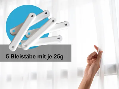 Produktbild von 5 Stück Bleistäbe je 25g, Bleistreifen, Bleistangen, Bleistäbchen, Beschwerung für Gardinen, Gardinenbeschwerung, Gardinengewichte