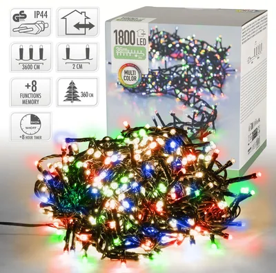 Produktbild von ECD Germany LED Cluster Lichterkette Bunt, 36m, 1800 LEDs Multifunktion 8 Modi mit Timer Weihnachtsbeleuchtung für Innen und Außen IP44 Weihnachtsbaum