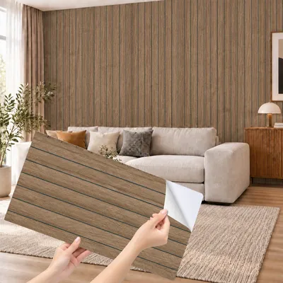 40 Wandpaneele Holzoptik 30x60 cm, selbstklebend, 3D-Lamellen
