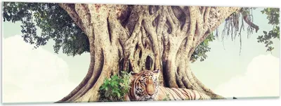 Produktbild von Bilder auf glas - Einteilig - Tiger Wild Baum - 160x50cm - Glasbilder - Wandbilder - Bilder - zum Aufhängen bereit - Wanddekoration aus Glas - Glas Bilder - Wandbild auf Glas - GAB160x50-5124