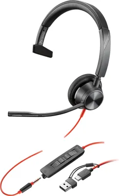Produktbild von HP Poly Blackwire 3315 Monoaurales USB-C-Headset + 3,5-mm-Stecker + USB-C/A-Adapter, Kabelgebunden, Büro/Callcenter, 103 g, Kopfhörer, Schwarz