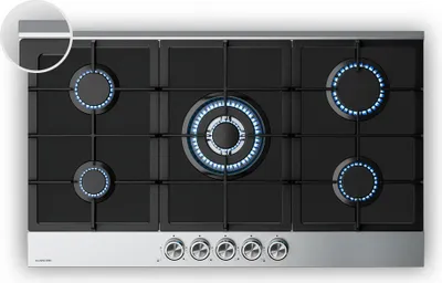 Produktbild von Klarstein Verosteel Gaskochfeld, 5-Brenner Gasherd, 90cm Glas & Edelstahl, 10400W, Flüssiggas/Erdgas, Elektrische Zündung, Flammenausfallschutz, Gas Kochplatte Set