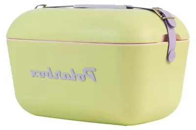 Produktbild von Klassische Retro Vintage Kühlbox für Camping, Picknick, Strand, 20 l, Limettengrün/Rosa