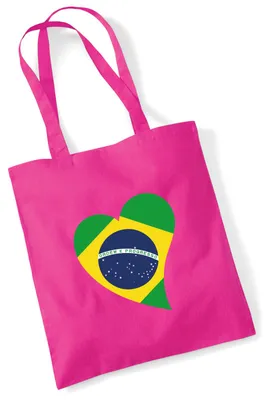 Produktbild von Huuraa Jutebeutel Brasilien Flagge Herz 10 Liter Fuchsia Baumwolle Tasche Geschenkidee