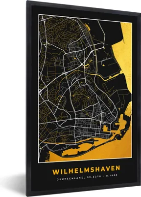 Produktbild von MuchoWow® Gerahmtes Poster Karte - Stadtplan - Wilhelmshaven - Deutschland - Gold 40x60 cm - Poster mit Schwarzem Bilderrahmen Wandposter Rahmen Foto Bilder - Papierdruck - Wandbilder