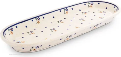 Produktbild von Original Bunzlauer Keramik Snackplatte Servierplatte Platte Teller klein länglich schmal oval 28,3x11,1x2,5 cm Design 111