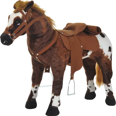 Produktbild von HOMCOM Spielpferd Kinder Reitpferd mit Pferd Sound Plüschtier Standpferd für 3+ Jahre Kinder Spielzeug Metall Braun+Weiß 85 x 28 x 60 cm