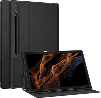 Produktbild von Fintie Hülle für Samsung Galaxy Tab S8 Ultra 14.6 Zoll 2022 SM-X900/X906, Soft TPU Rückseite Gehäuse Folio Schutzhülle mit S Pen Halter und Auto Schlaf/Wach, Schwarz