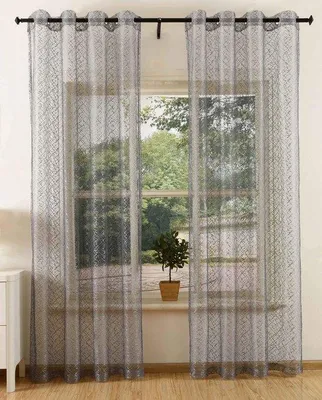 Produktbild von Unyqoos® Transparente Netzgardine mit Ösen – 2er-Set, Grau, 245 x 140 cm, Polyester, als Raumteiler & Fensterdeko