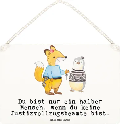 Produktbild von Mr. & Mrs. Panda Schild Justizvollzugsbeamte Herz DIN A6 - Weiß - Geschenk, Deko Wandbild, wandtafel, kleine aufmerksamkeit, Lustig, Türschild, Spruch, Holzschild, Witzig