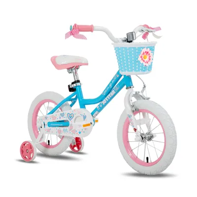 Produktbild von HILAND 16 Zoll Mädchen Kinderfahrrad mit Korb & Bändern, Vorderen Zangenbremse & Rückwärtige Pedalbremse, Stützräder, Blau