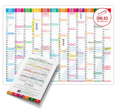 Produktbild von Wandkalender 2027 A3 Color Blocks Querformat – Großer Jahresplaner KW Feiertage große Felder