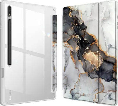 Produktbild von Fintie Hybrid Hülle für Samsung Galaxy Tab S8 Ultra 14.6 Zoll 2022 SM-X900/X906 - Stoßfeste Abdeckung mit Transparent Hartschalen Schutzhülle und Stifthalterung, Trüber Marmor