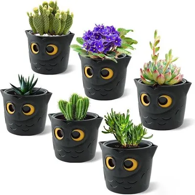 Produktbild von Famanu Pflanzenkübel 3 Stück, 12 cm, selbstbewässernde Blumentöpfe mit Wasserstandsanzeige - Uilenmotiv