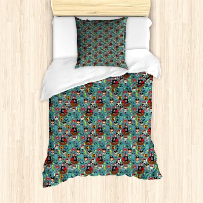 Produktbild von ABAKUHAUS Pirates Mantele, Retro Kids Adventure, Milbensicher Allergiker geeignet mit Kissenbezügen, 135 cm x 200 cm - 80 x 80 cm, Mehrfarbig