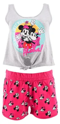 Immagine prodotto di Pigiama Disney da donna, composto da top e pantaloncini, set da due pezzi per donna, realizzato in tessuto morbido