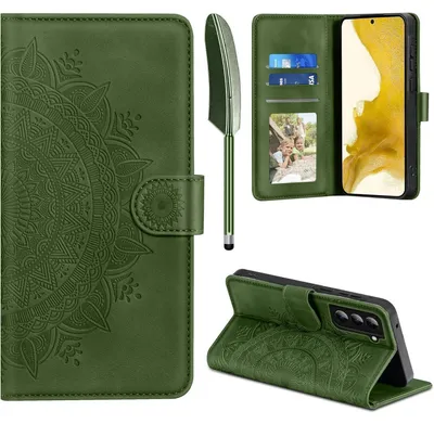 Productafbeelding van Flip hoesje voor de Samsung Galaxy S22 5G, gemaakt van Polyurethanleer, in grasgroen, met kaarthouder, magneetsluiting en standfunctie