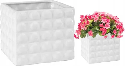 Zdjęcie produktu dla Biała dekoracyjna osłonka ceramiczna, kwadratowa, 14 cm