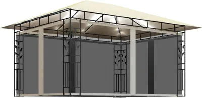 Produktbild von vidaXL Pavillon mit Moskitonetz & LED-Lichterkette 4x3x2,73m Cremeweiß