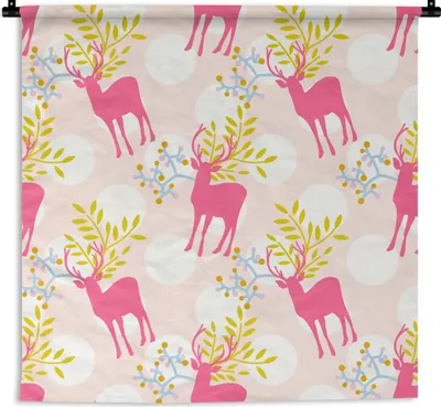 Produktbild von MuchoWow® Wandteppich Wandbehang Hirsche - Rosa - Muster 60x60 cm Tapisserie Dekoration Wandtuch - Dekorationen - Wand Decke