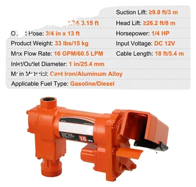 Obrázek produktu pro Přenosová pumpa paliva, vysoký průtok, přenosný design, 16 galonů za minutu