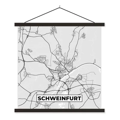 Produktbild von MuchoWow® Textilposter Stadtplan - Schweinfurt - Deutschland - Karte 60x60 cm mit schwarzem Rahmen - Posteraufhänger
