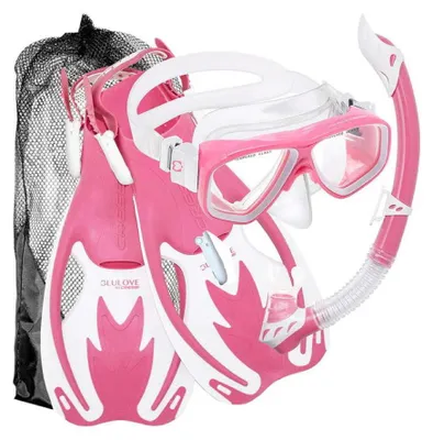 Produktbild von Cressi Rocks Kinder - Größenverstellbare Schnorchel -Tauchset WDM222101, Farbe:weiß-rosa, Accessoires:35-39 (L-XL)