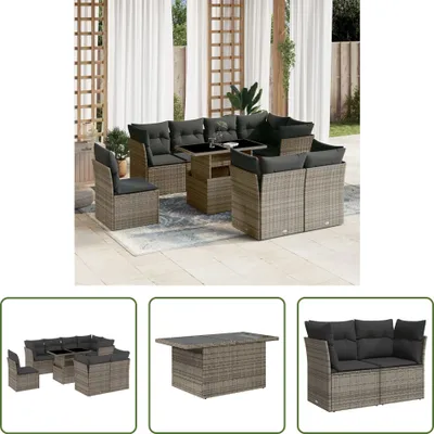 Produktbild von The Living Store 9-tlg. Garten-Sofagarnitur mit Kissen Grau Poly Rattan
