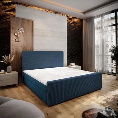 Produktbild von Masseno Boxspringbett ALORIA 160x200 cm Komplett-Set mit Bonell Matratze und Topper, Polsterbett mit Bettkästen -Blau, POSO 05 + KRONOS 05