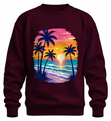 Immagine prodotto di Felpa con cappuccio, motivo palme, tramonto, spiaggia, mare, vacanza, tropicale, stile Hawaii, colore bordeaux, taglia XL
