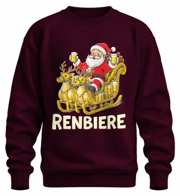 Zdjęcie produktu dla RENBIERE Funny Christmas Beer Reindeer Santa Gift Party Uni Bluza rozpinana, bordowy, XXL