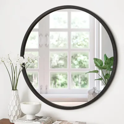 Immagine prodotto di Specchio da parete rotondo, diametro 50,8 cm, cornice in legno, stile rustico, colore nero