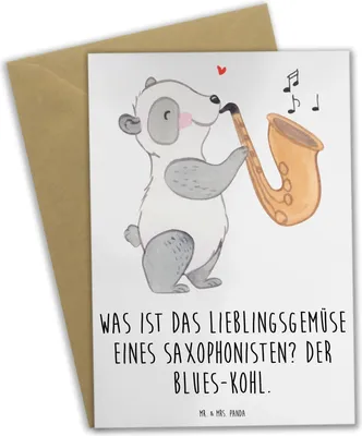 Produktbild von Mr. & Mrs. Panda Grußkarte Saxophon Blues - Weiß - Geschenk, dankeskarten, Gemüse, Einsteiger, Musiker, Beileidskarte, Spielen lernen, hochzeitskarten, Musik, Humor
