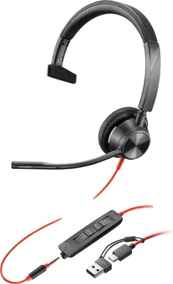 Produktbild von HP Poly Blackwire 3315 Monaurales USB-C-Headset, für Microsoft Teams, + 3,5-mm-Stecker + USB-C/A-Adapter, Kabelgebunden, Büro/Callcenter, 103 g, Kopfhörer, Schwarz