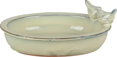 Produktbild von 1x Vogel Tränke oval creme grün petrol Bad Vogelbecken Futterschale Wasserstelle, Farbe:creme