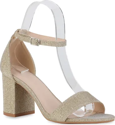 Produktbild von VAN HILL Damen Sandaletten Riemchensandaletten Party Glitzer Schuhe 839960, Farbe: Gold, Größe: 37