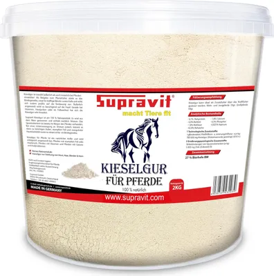 Produktbild von Supravit Kieselgur für Pferde 2 kg | Kieselerde, Siliziumquelle für Pferde – Hochwertiges Diatomeenerde-Pulver | Für Stall & Weide