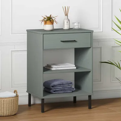Produktbild von The Living Store Konsolenschrank OSLO mit Metallbeinen Grau Massivholz Kiefer