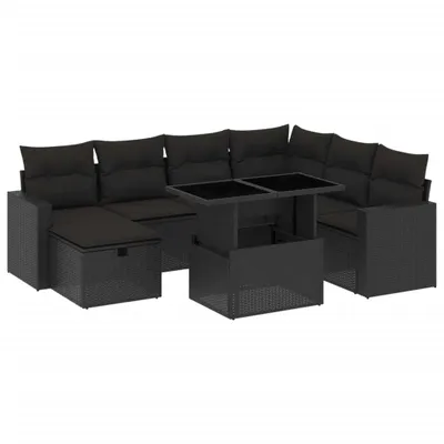 Produktbild von 8-tlg. Garten-Sofagarnitur, modular, Poly Rattan & pulverbeschichteter Stahl, verstellbarer Tisch, UV-beständig, Schwarz, mit waschbaren Kissenbezügen