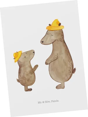 Produktbild von Mr. & Mrs. Panda Grußkarte Bären mit Hut - Weiß - Geschenk, Ansichtskarte, Family, Postkarten, Papa, Familie, Postkarte, Vatertag, Muttertag, einzelkarte, Ansichtskarten