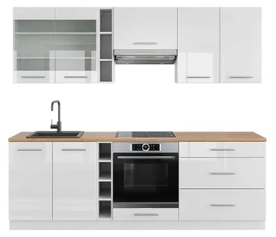 Zdjęcie produktu dla Szafka kuchenna Vicco Fame-Line Biały wysoki połysk/biały 235 cm , BP Dąb, Model 42729