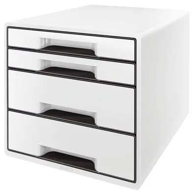 Produktbild von 5252 Schubladenbox CUBE - A4/C4, 4 geschlossene Schubladen, weiß/schwarz