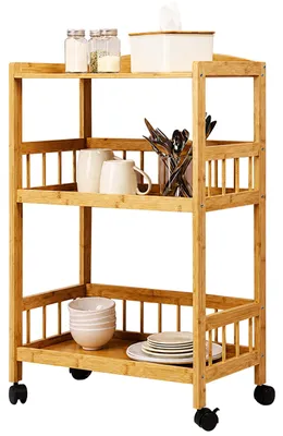 Produktbild von Relaxdays Servierwagen, Bambus, HxBxT: 80 x 53 x 30 cm, 3 Etagen, Rollregal für Küche & Wohnzimmer, Küchenwagen, natur