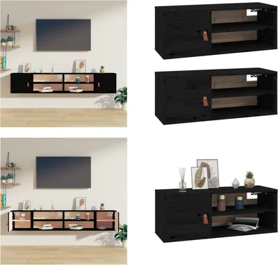 Immagine prodotto di vidaXL Armadi a muro 2 pezzi neri 80x30x30 cm in legno di pino massiccio - Armadio a muro - Armadio a muro - Mensola a muro