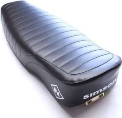 Produktbild von Sitzbank für Simson S51E, S70E Enduro in Schwarz strukturiert mit IFA Simson Schriftzug wasserdicht