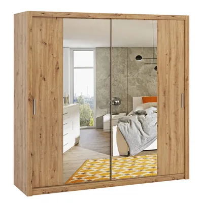 Obrázok produktu pre Šatníková skriňa 220 cm so zrkadlom CORTLAND 5 - dub artisan