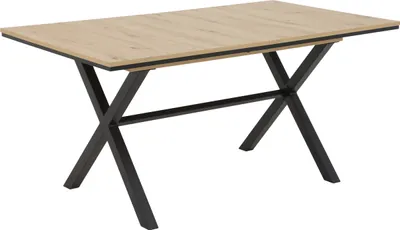 Produktbild von Hela Esstisch, ausziehbar, Modell Karina, Artisan Eiche Nachbildung, Holzwerkstoff & Metall, X-Gestell, mit Synchronauszug, Bremse & verstaubarer Einlegeplatte, B 160-200 x T 90 x H 76 cm