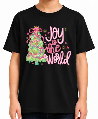 Produktbild von Joy to the World Weihnachtsbaum Pink Glitzer Geschenk Christmas Kinder T-Shirt, Schwarz, 104