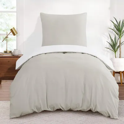Imagen del producto de TRANKIELO® - Juego de ropa de cama 155 x 220 cm - Reversible, microfibra, beige/blanco - Incluye fundas de almohada